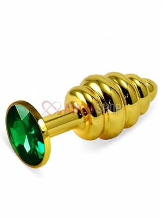 Metal Jeweled Gold Yeşil Taşlı Boğumlu Küçük Metal Anal Plug