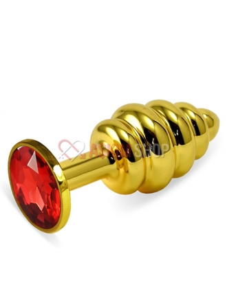 Metal Jeweled Gold Kırmızı Taşlı Boğumlu Küçük Metal Anal Plug